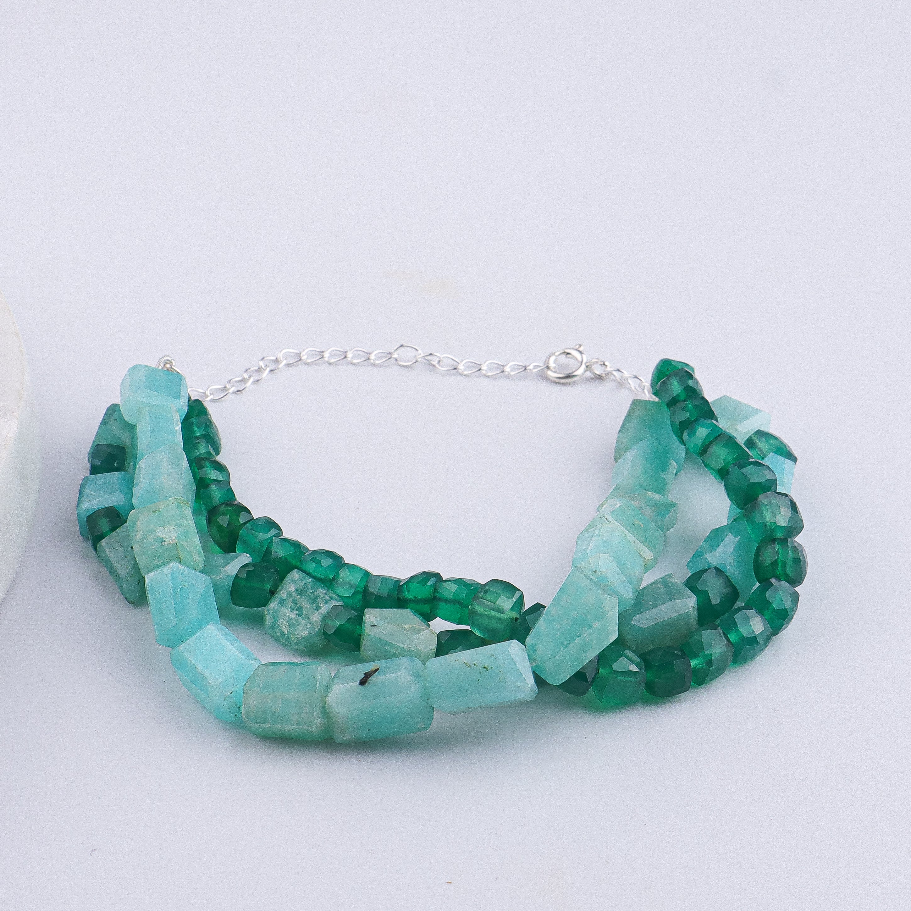 Green Onyx & Amazonite Silver Bracelet (Project Handmade)