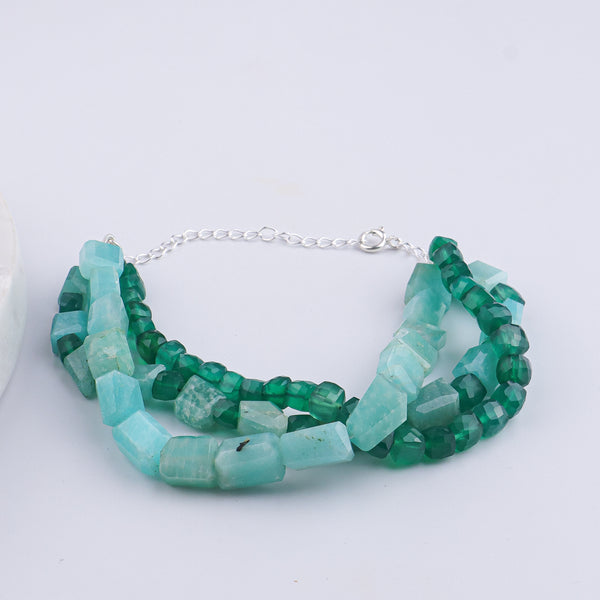 Green Onyx & Amazonite Silver Bracelet (Project Handmade)
