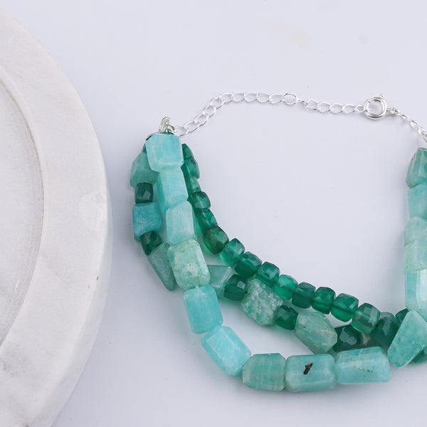 Green Onyx & Amazonite Silver Bracelet (Project Handmade)