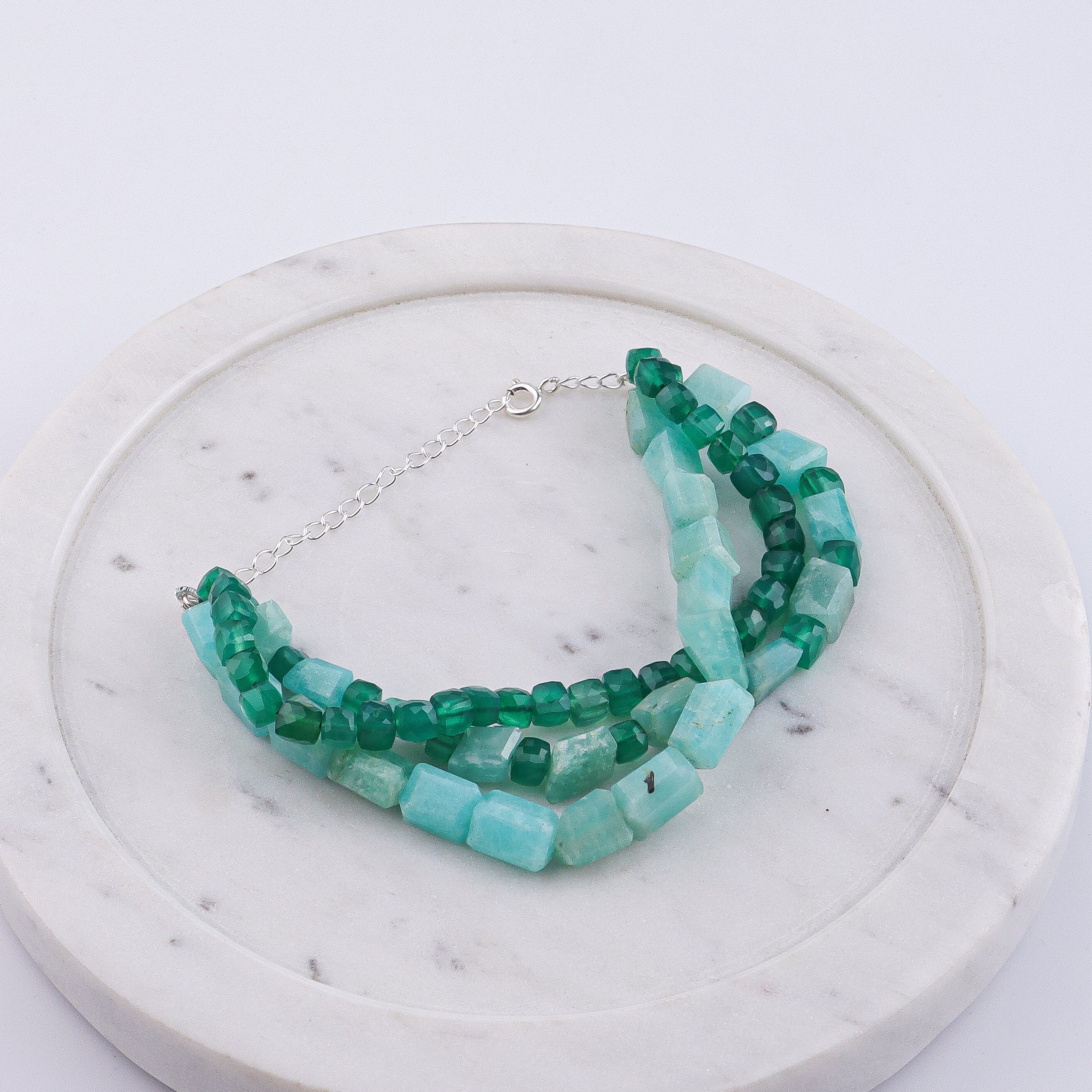 Green Onyx & Amazonite Silver Bracelet (Project Handmade)