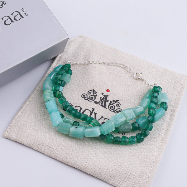 Close-up of Green Onyx & Amazonite Silver Bracelet showcasing green onyx, amazonite stones, and intricate handmade craftsmanship