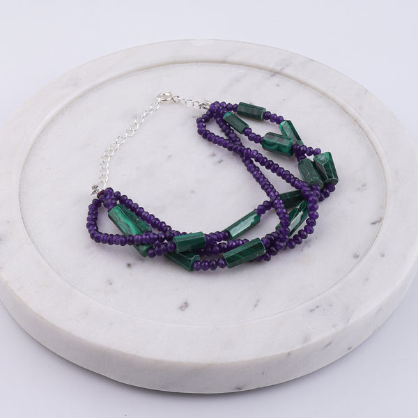 Malachite & Purple Jade Silver Bracelet (Project Handmade)
