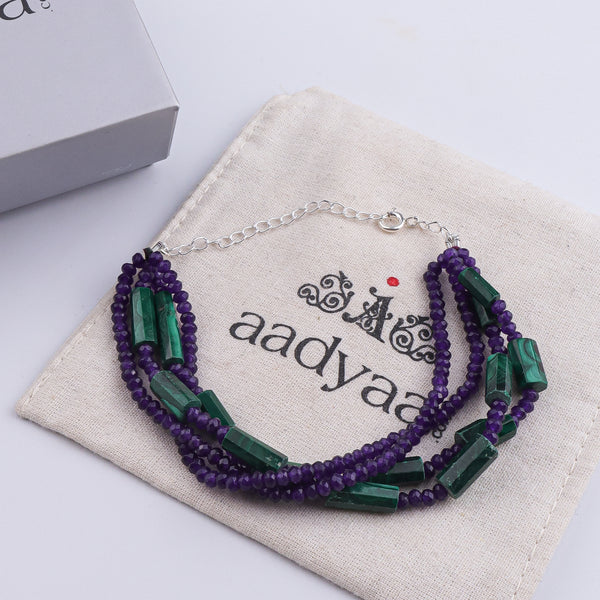 Malachite & Purple Jade Silver Bracelet (Project Handmade)