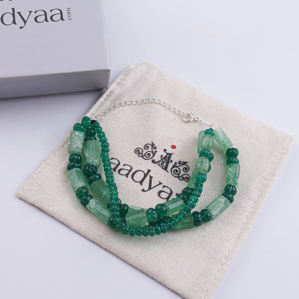 Green Onyx & Russian Quartz Silver Bracelet (Project Handmade)