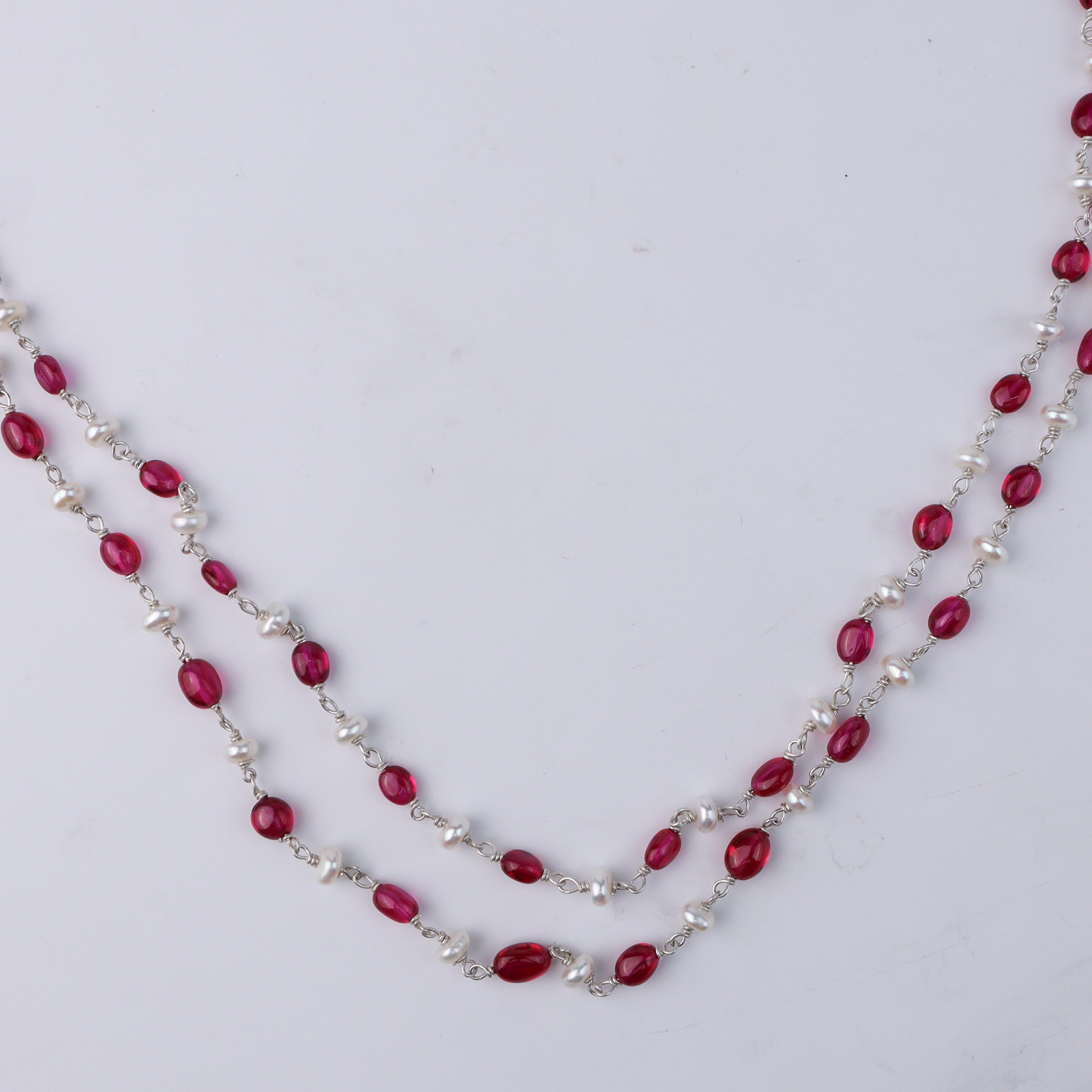 Double Layer Ruby and Pearl Necklace