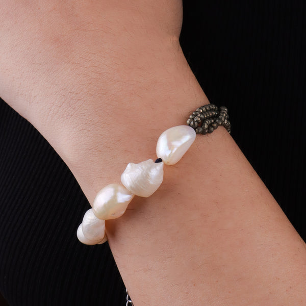Pyrite & Freshwater Pearl Silver Bracelet (Project Handmade)