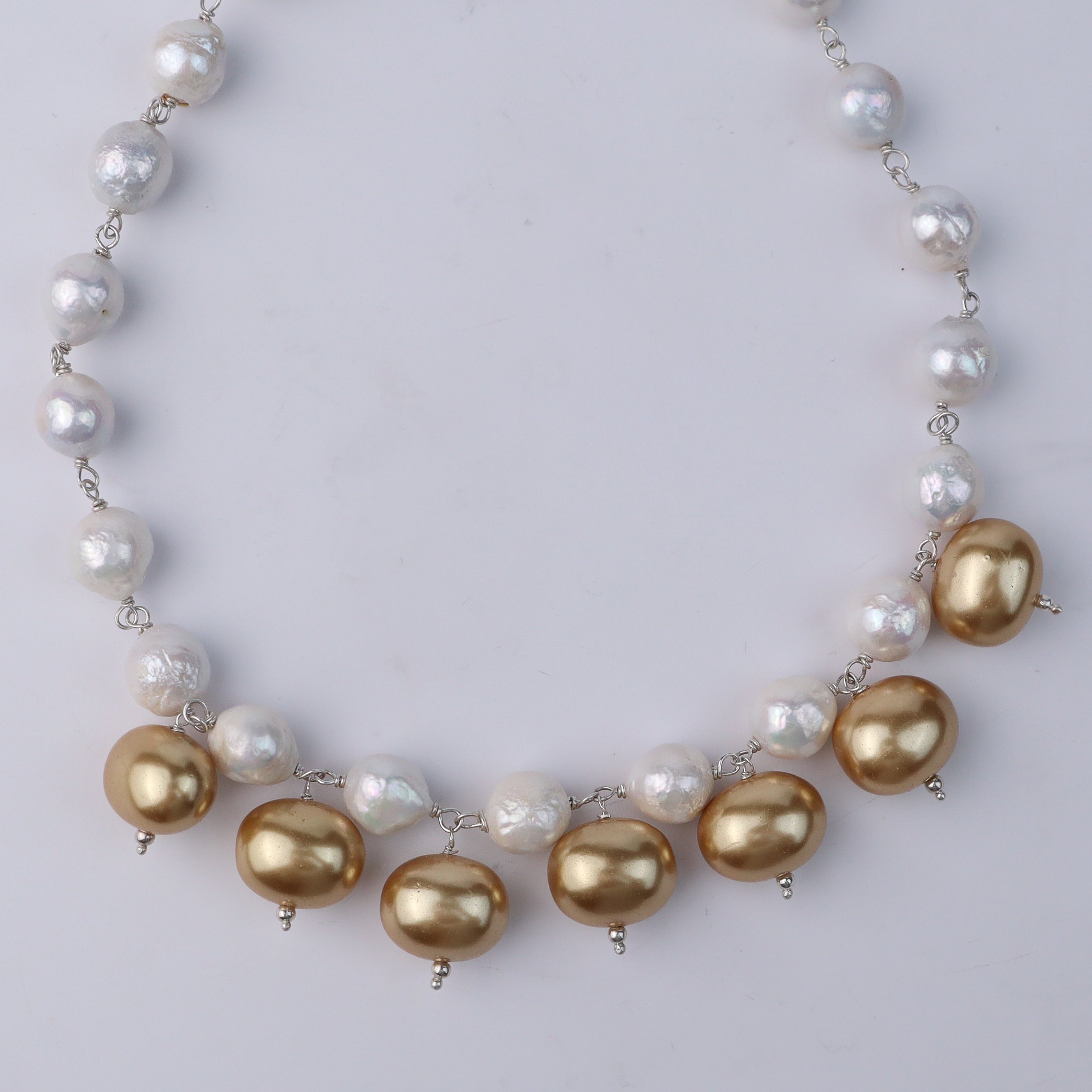 Pearl Flow Necklace with Golden Pearls & Fresh Water Pearls