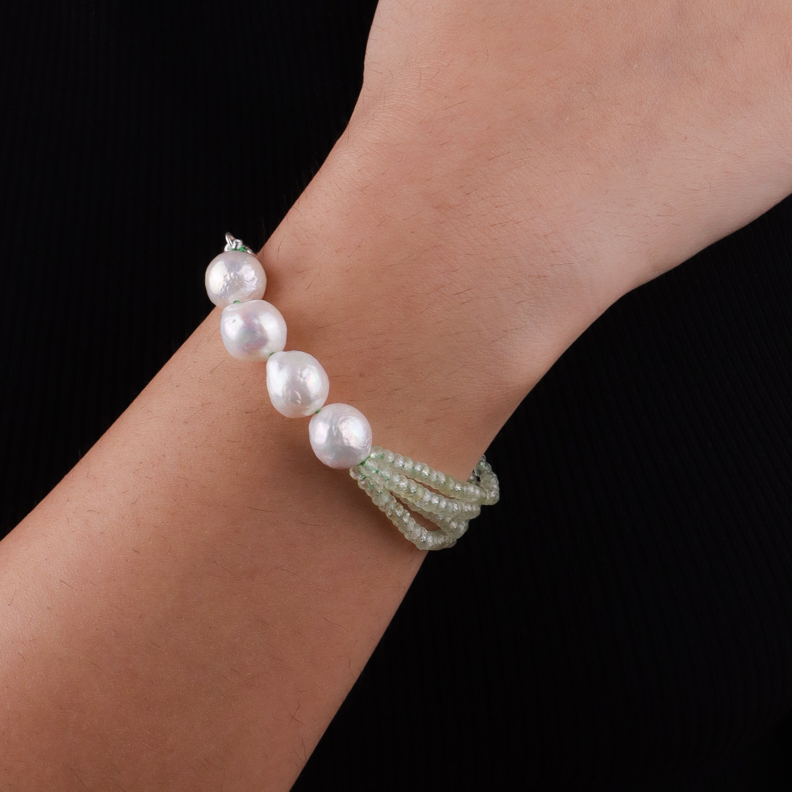 Peridot & Baroque Pearl Silver Bracelet (Project Handmade)