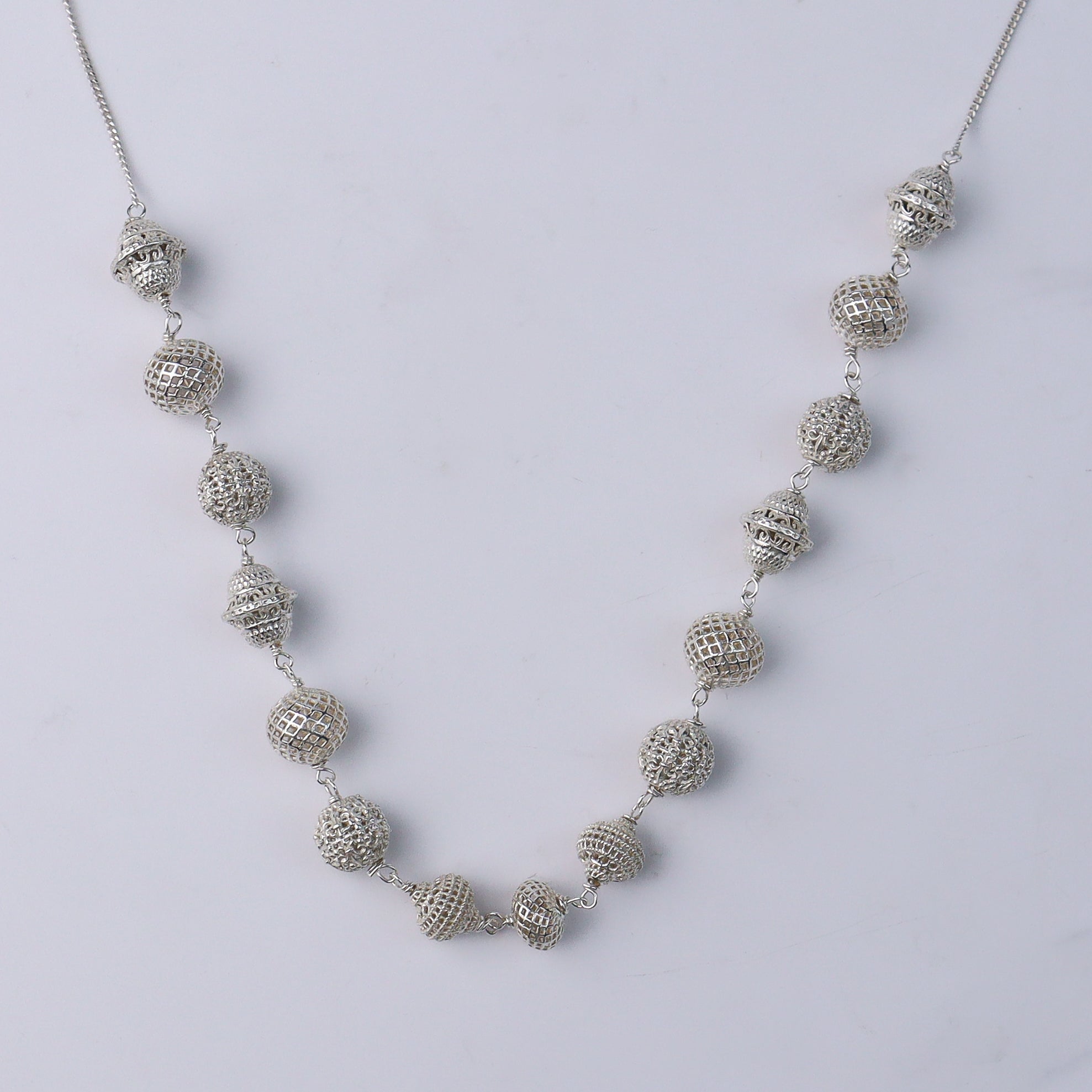 Silver Carved Bead Necklace