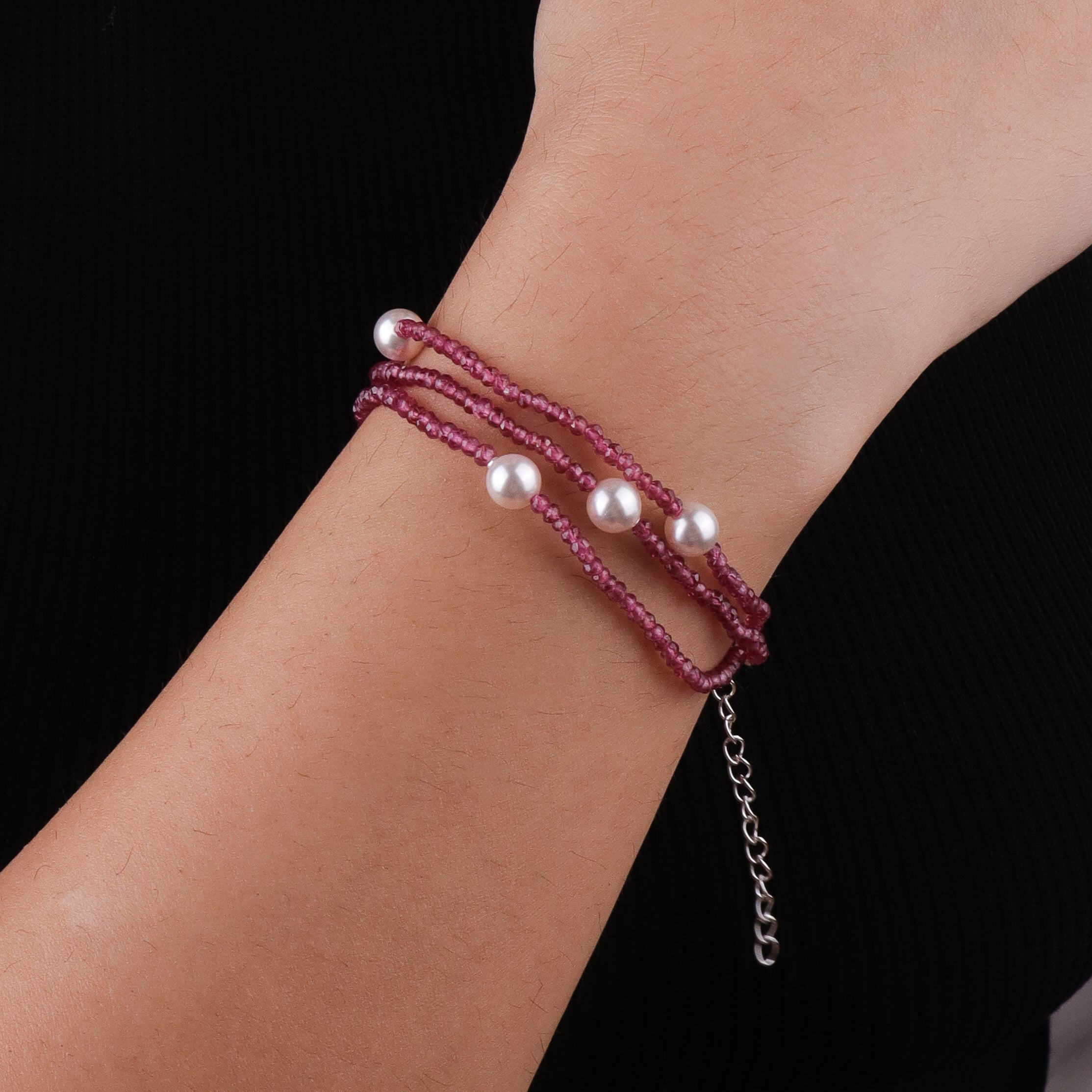 Ruby & Pearl Silver Bracelet (Project Handmade)