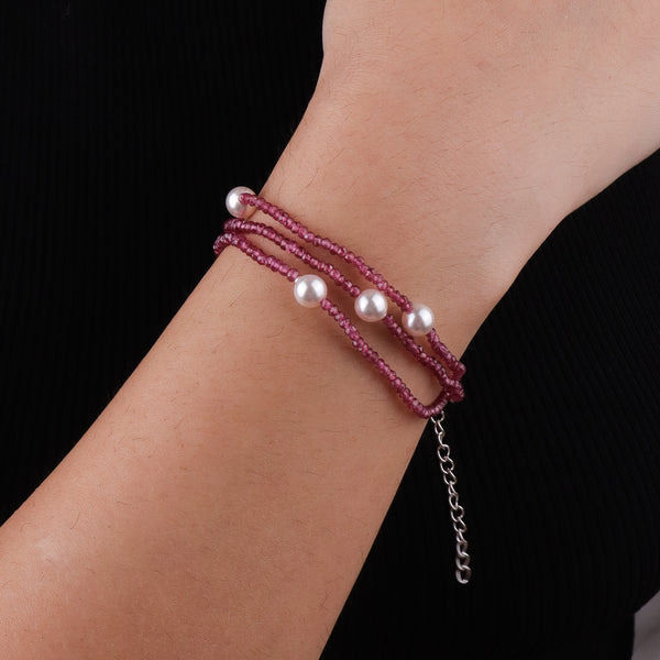 Ruby & Pearl Silver Bracelet (Project Handmade)