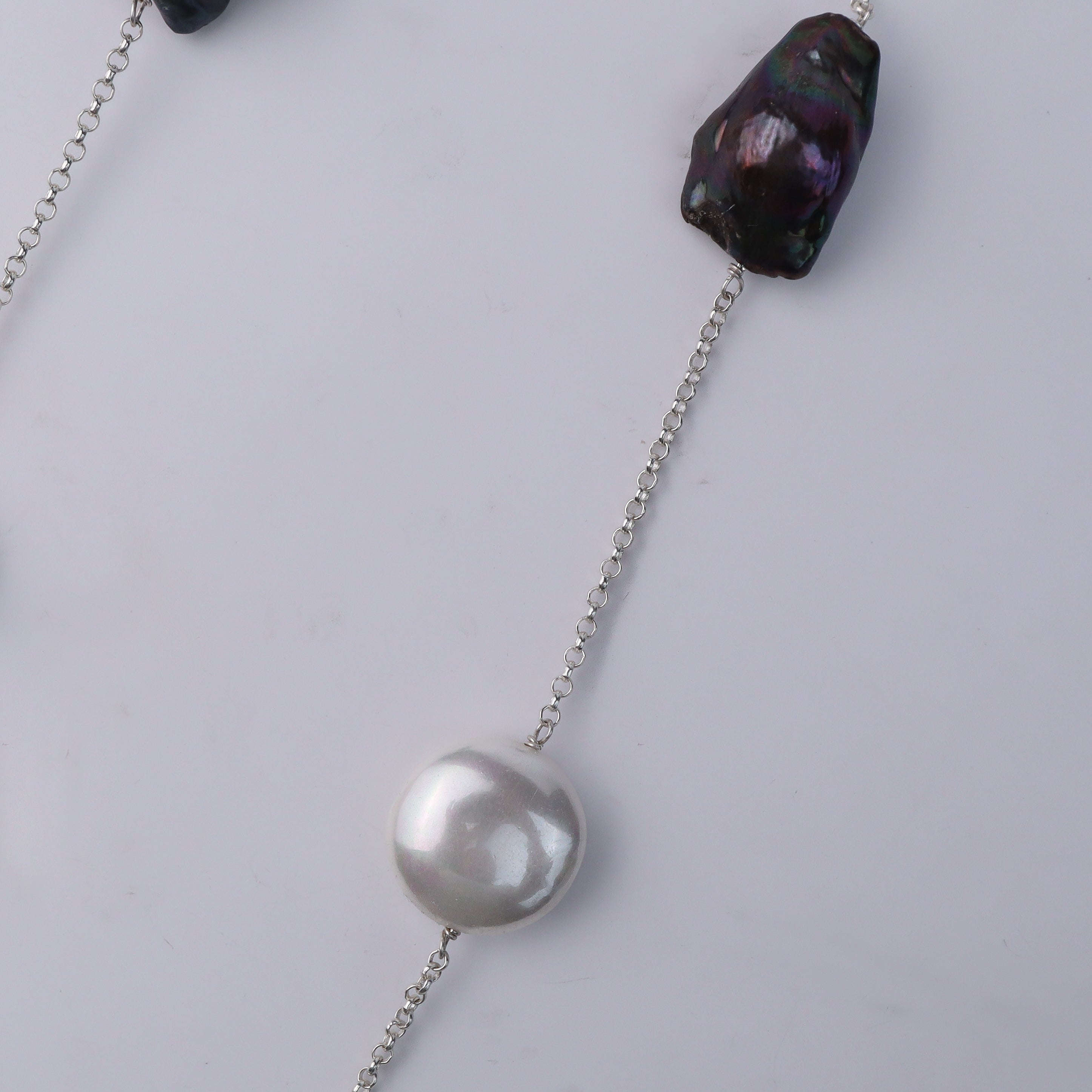 Pearl Line Necklace - Baroque Pearls & Coin Pearls