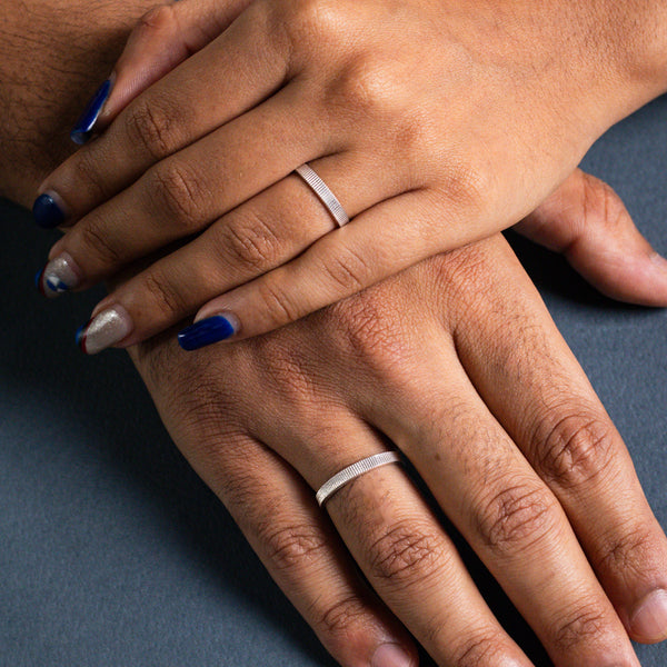 Textured silver couple rings for everyday wear