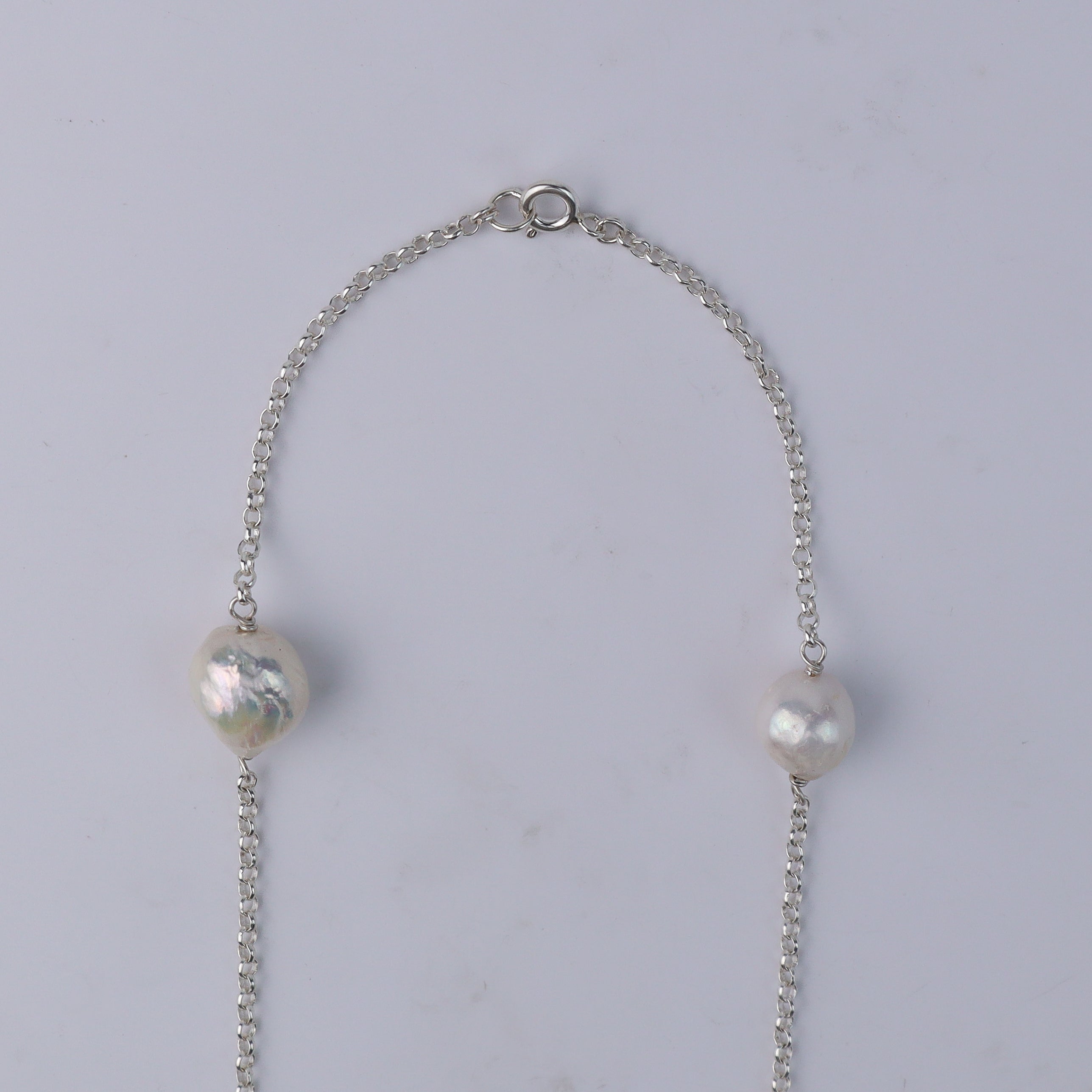 Pearl Line Necklace with Fresh Water Pearls & Golden Pearls