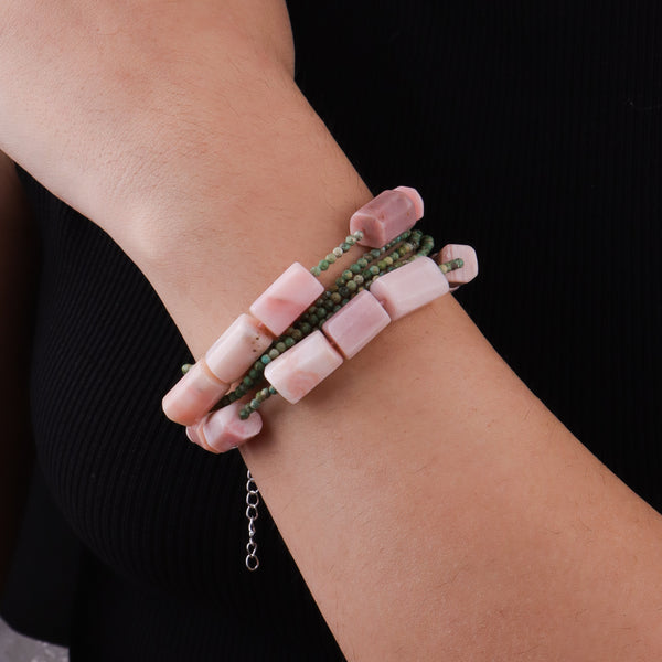 Micro Firoza & Pink Opal Silver Bracelet (Project Handmade)