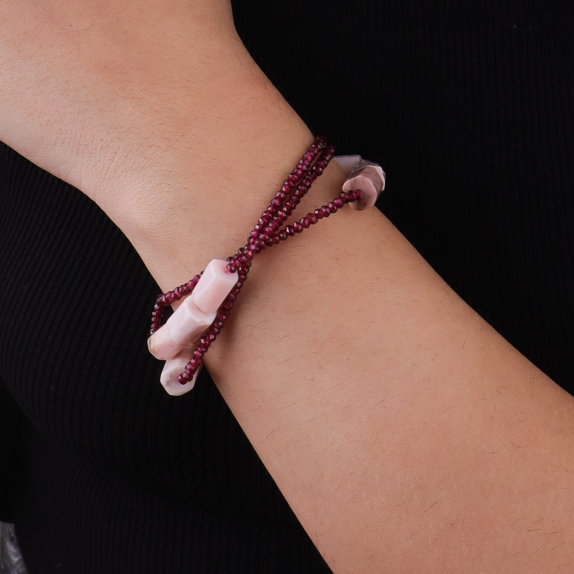 Pink Opal & Garnet Silver Bracelet (Project Handmade)