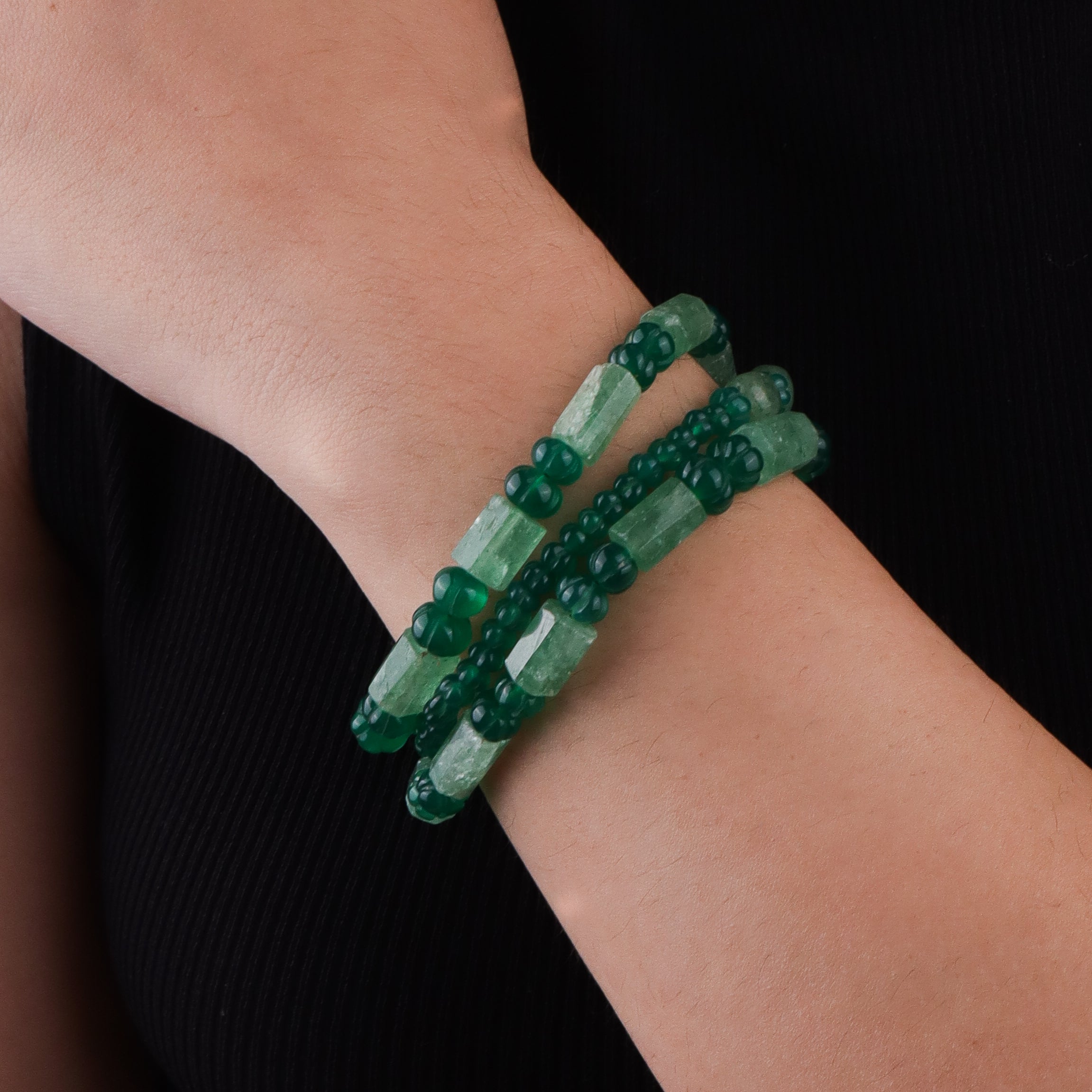 Green Onyx & Russian Quartz Silver Bracelet (Project Handmade)