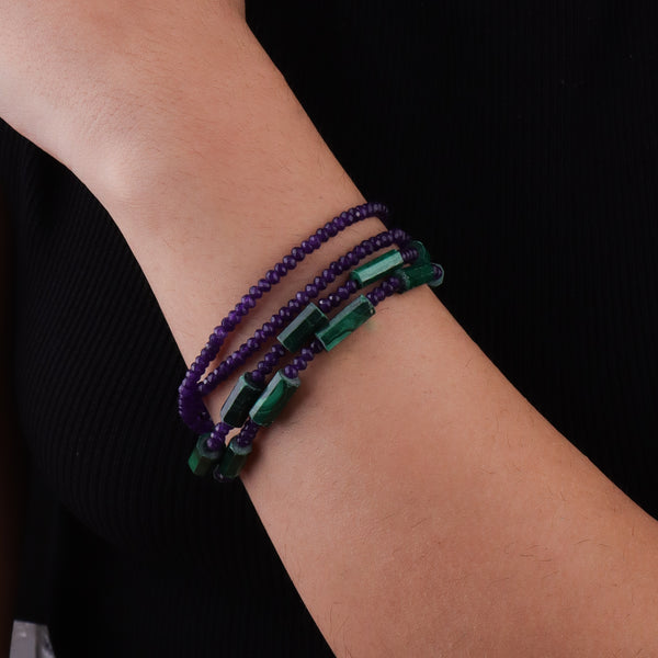 Malachite & Purple Jade Silver Bracelet (Project Handmade)