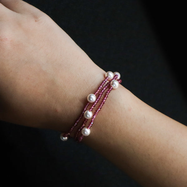 Pearl & Ruby Silver Bracelet (Project Handmade)