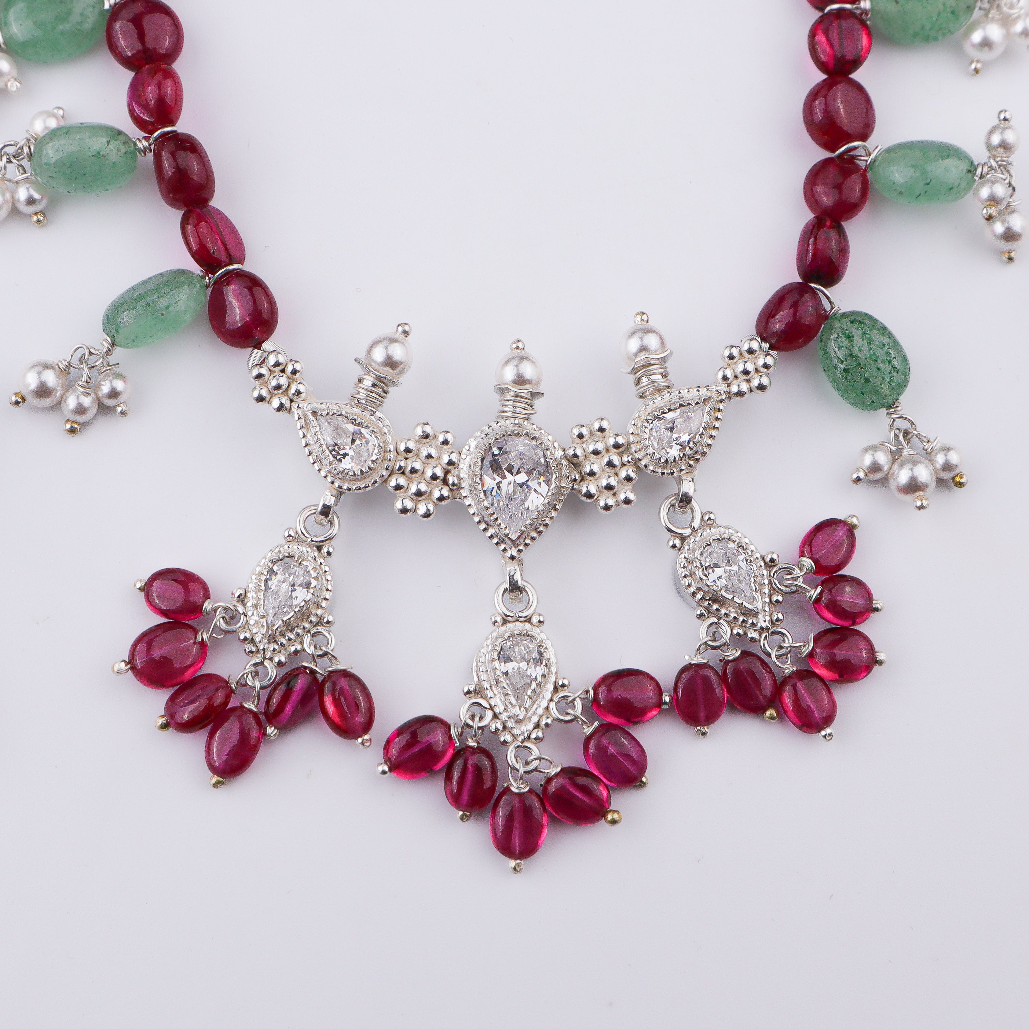Silver CZ Kudi Tanmani Set with Rubies & Russian Quartz