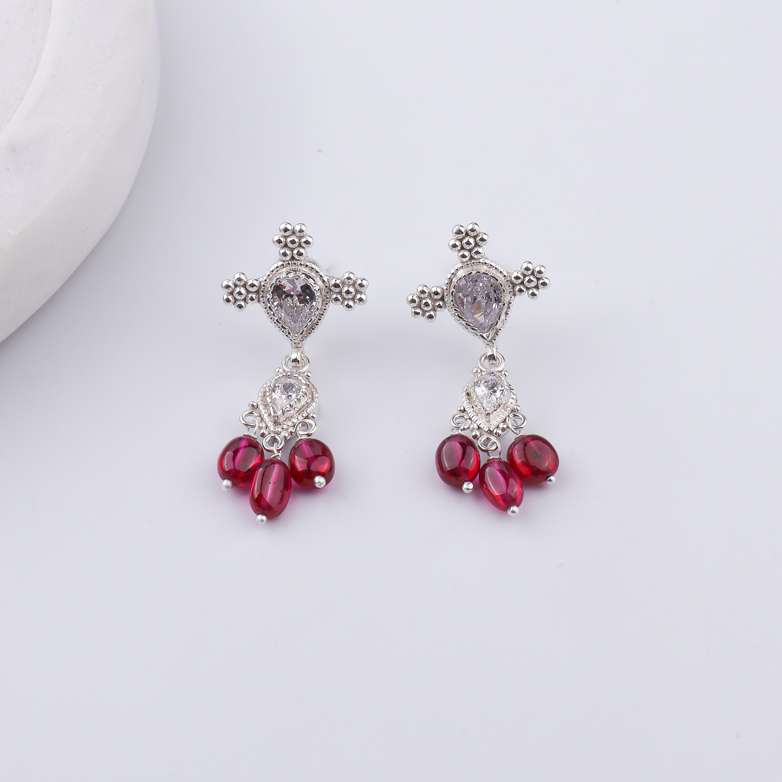 Silver CZ Kudi Tanmani Set with Rubies & Russian Quartz