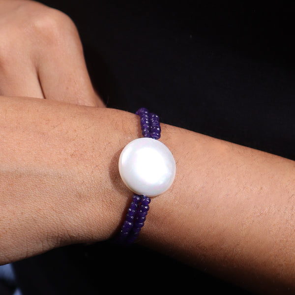 Purple Jade & Coin Pearl Bracelet
