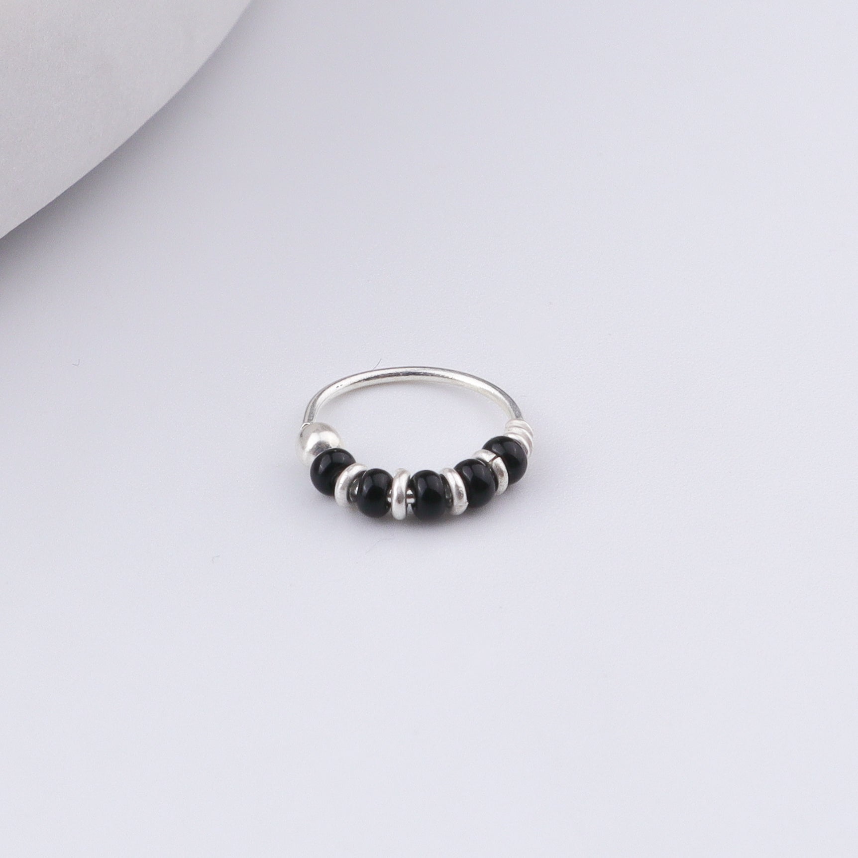 Silver Septum Cum Nose Ring with Black Bead (Pierced)