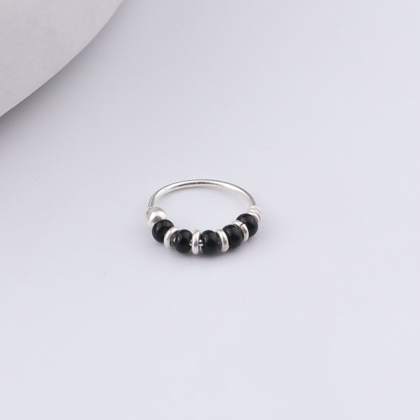 Silver Septum Cum Nose Ring with Black Bead (Pierced)