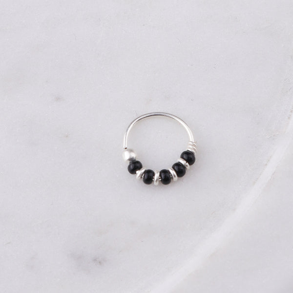 Silver Septum Cum Nose Ring with Black Bead (Pierced)