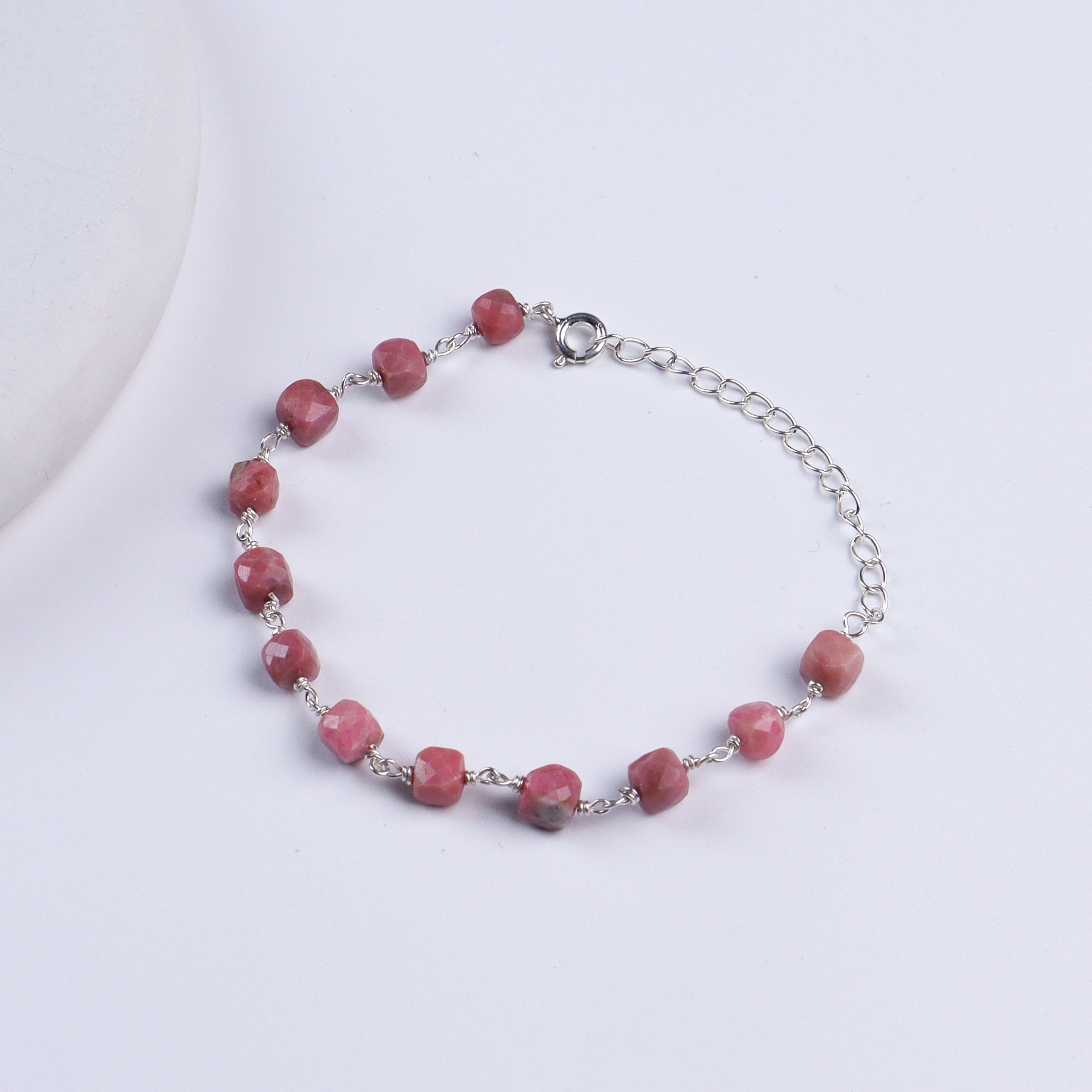 Silver Ganthan Bracelet with Pink Opal Stones