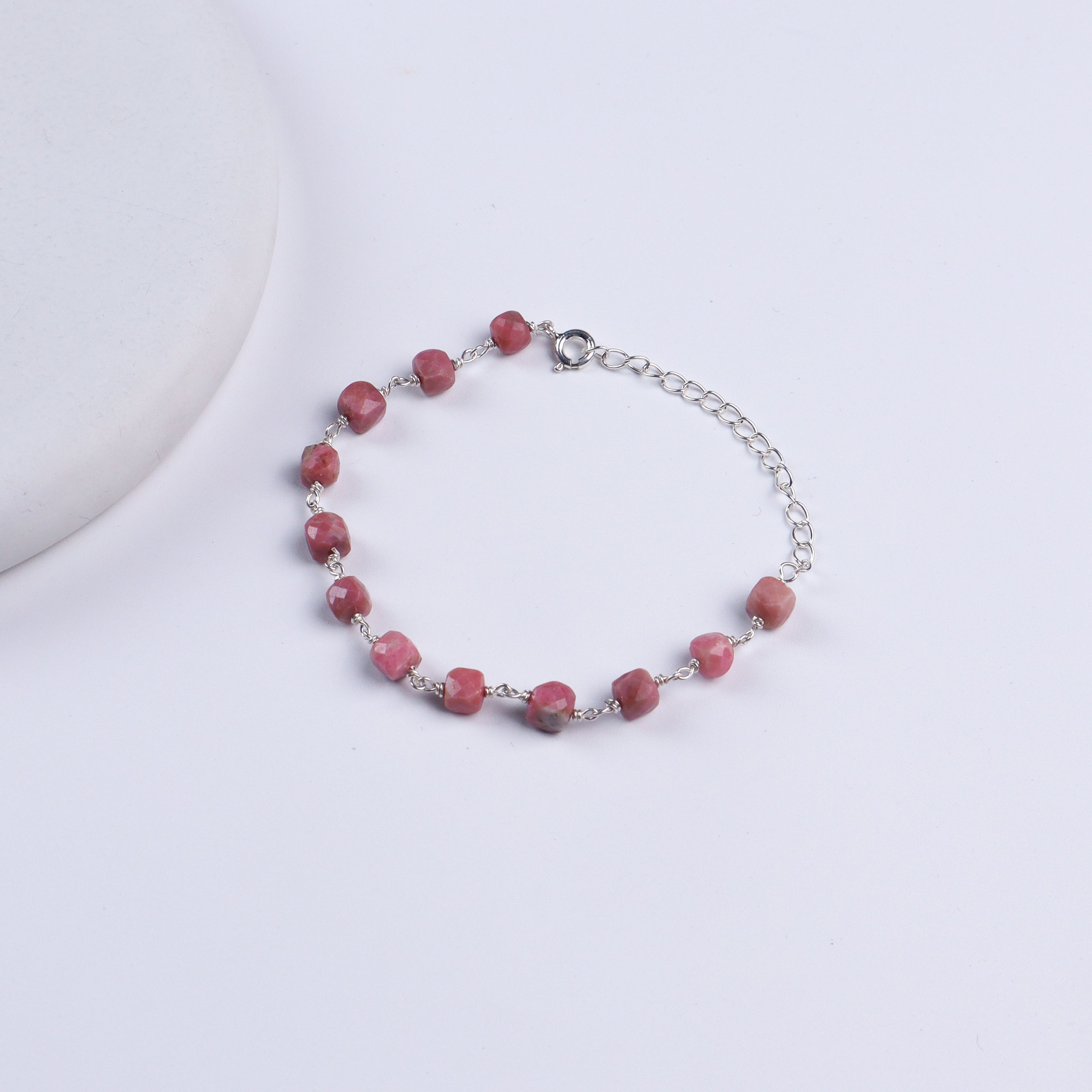 Silver Ganthan Bracelet with Pink Opal Stones