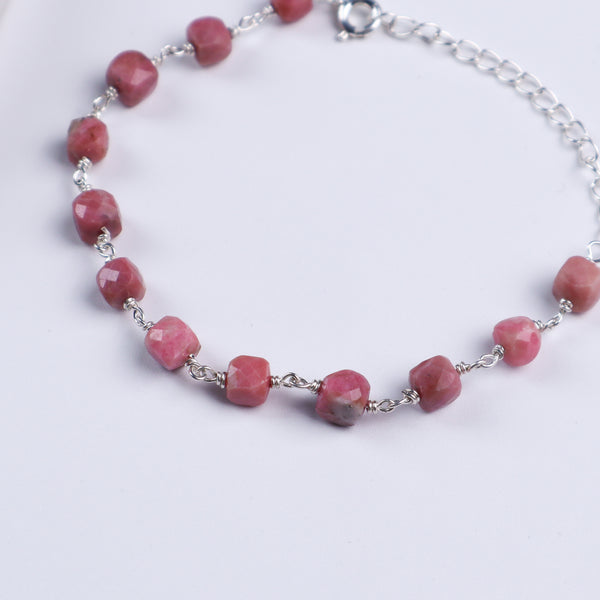 Silver Ganthan Bracelet with Pink Opal Stones