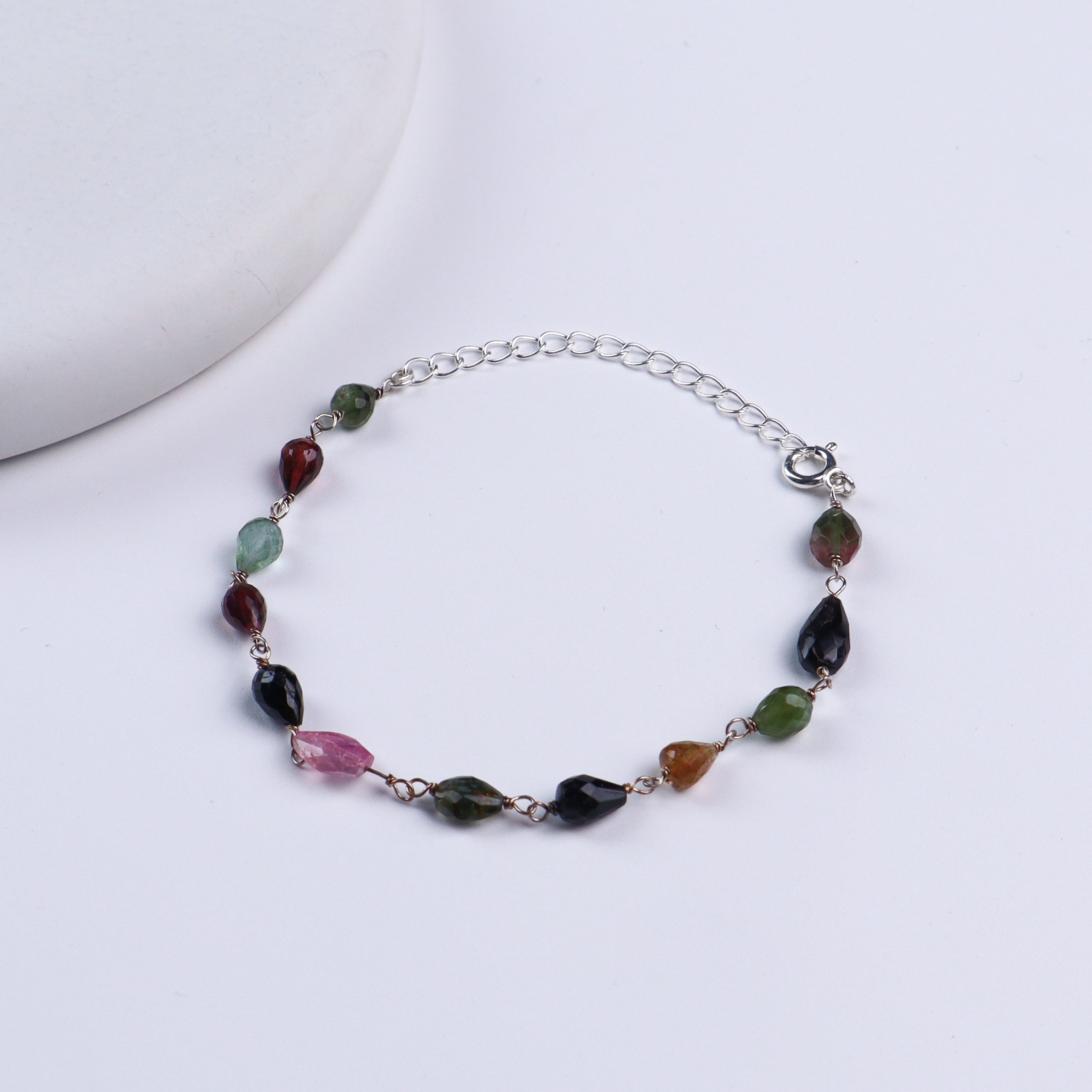 Silver Ganthan Bracelet with Tourmaline Stones