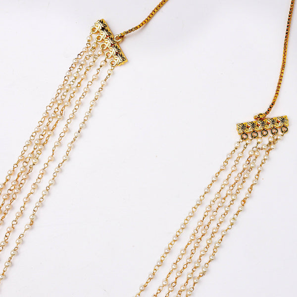 Angled view of a 22K gold-plated fashion necklace highlighting its elegant structure, unique design, and polished gold finish