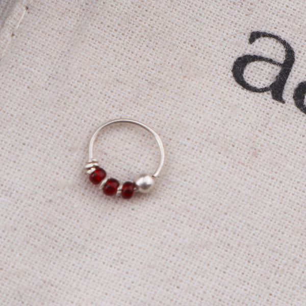 Silver Septum Cum Nose Ring with Red Bead (Pierced)