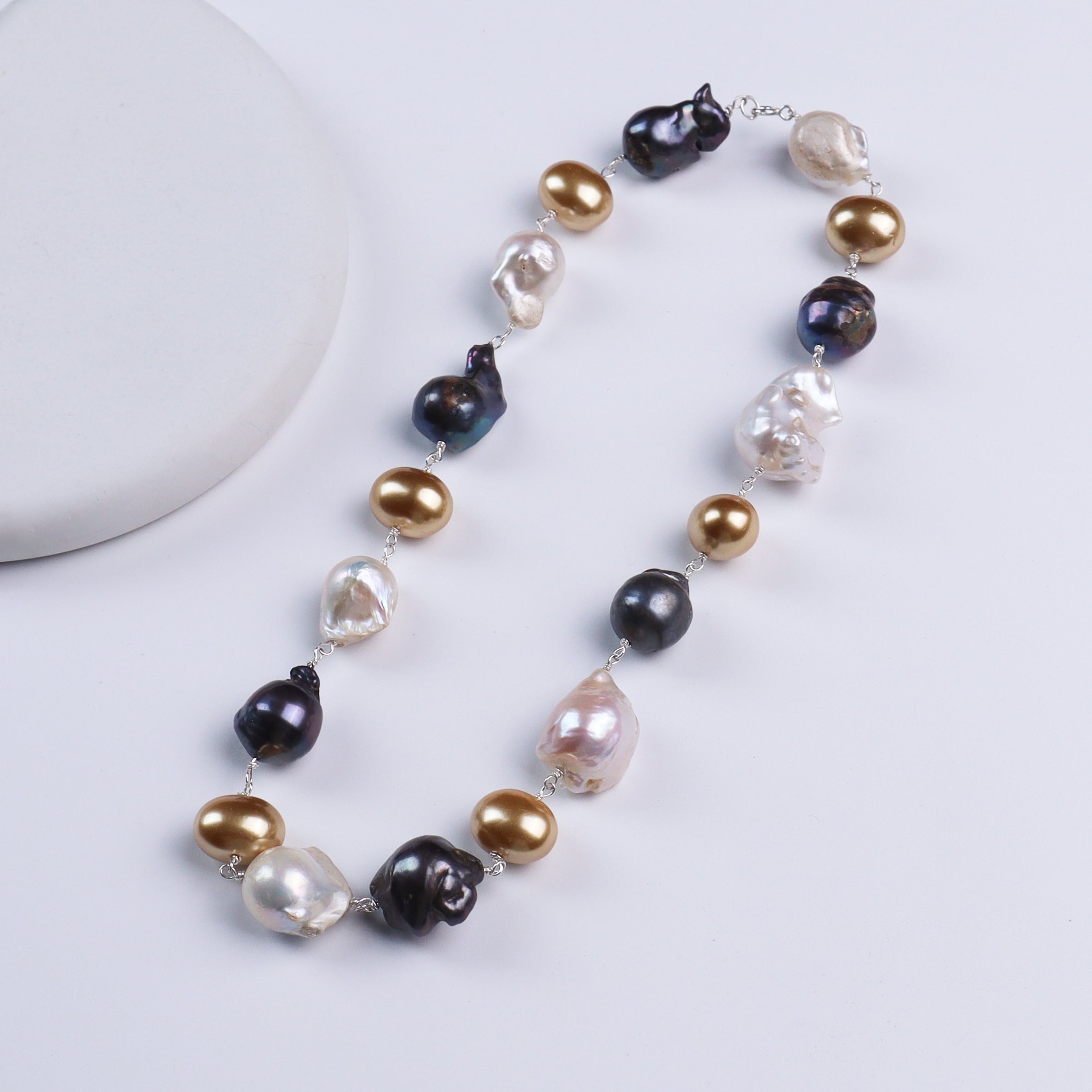 Baroque and Shell Pearls Silver Ganthan Necklace