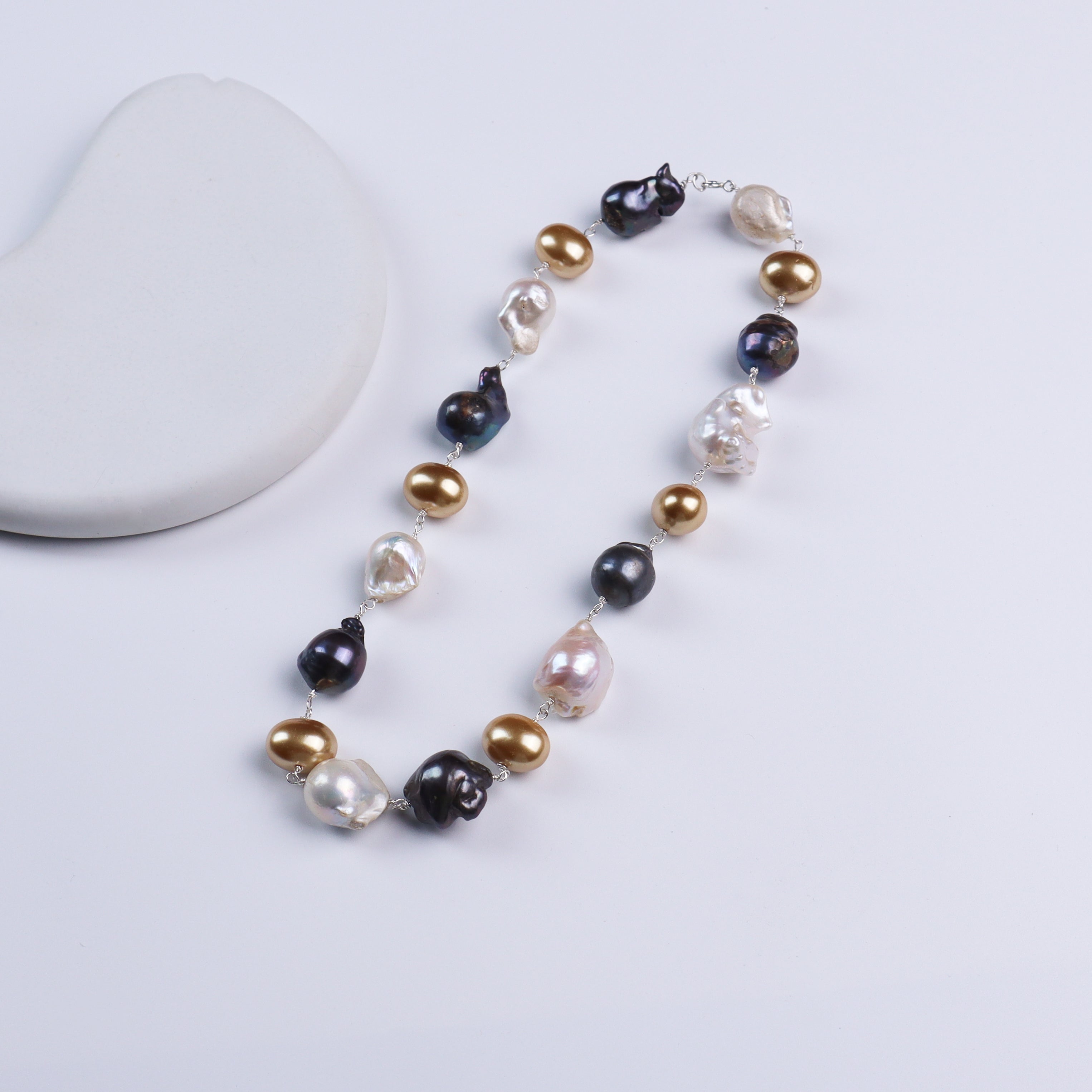 Baroque and Shell Pearls Silver Ganthan Necklace