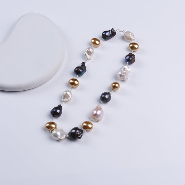 Baroque and Shell Pearls Silver Ganthan Necklace
