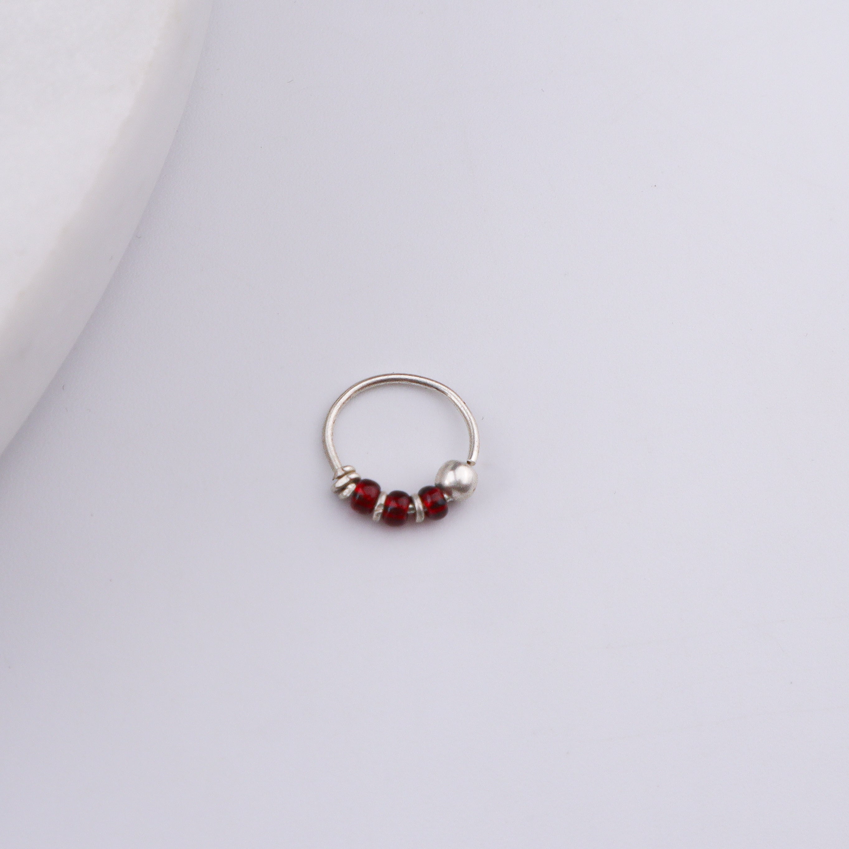 Silver Septum Cum Nose Ring with Red Bead (Pierced)