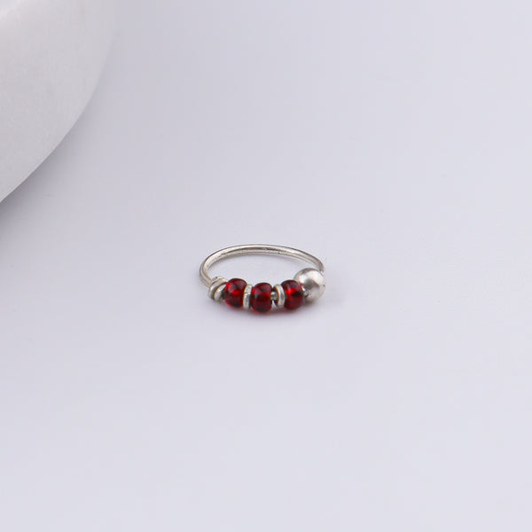 Silver Septum Cum Nose Ring with Red Bead (Pierced)