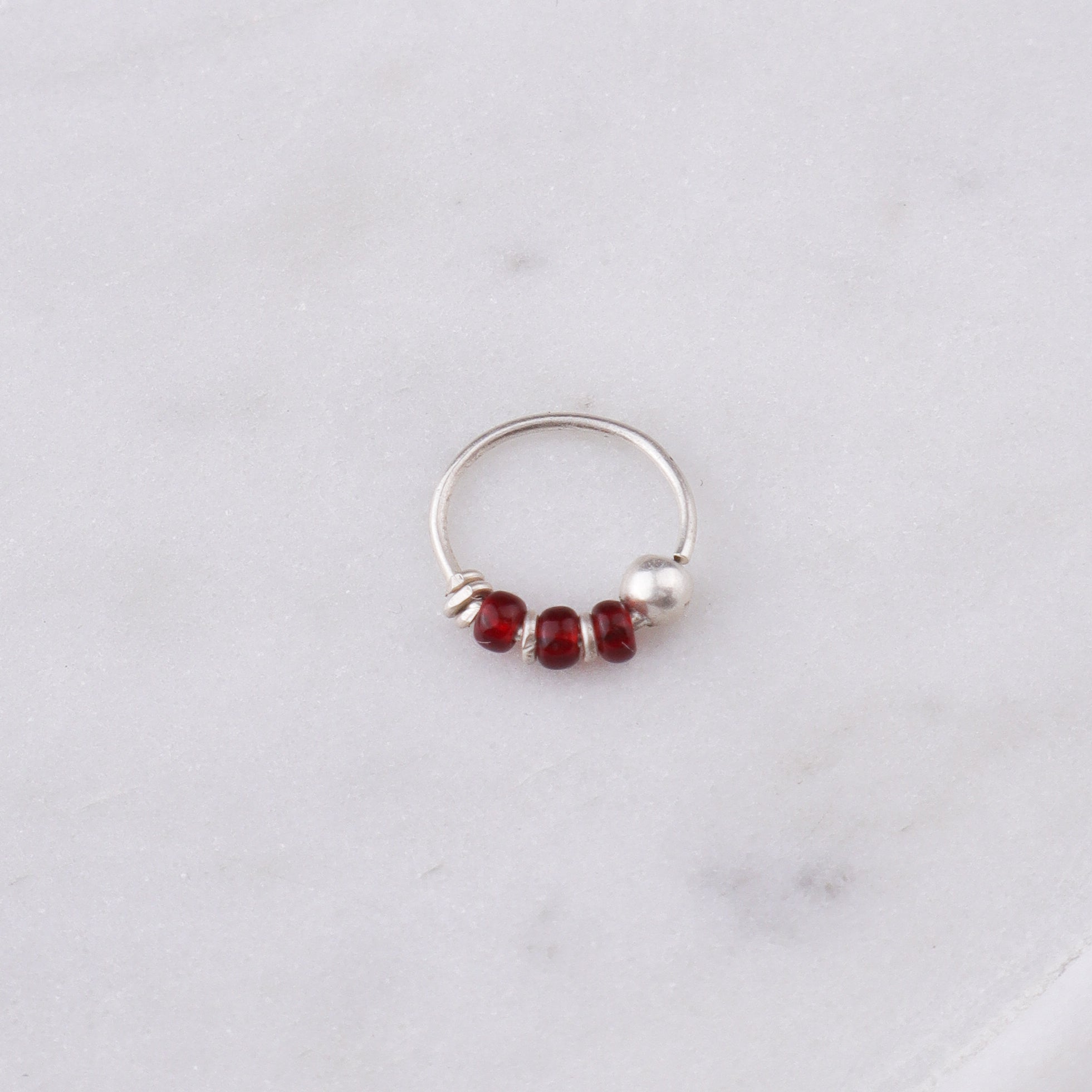 Silver Septum Cum Nose Ring with Red Bead (Pierced)