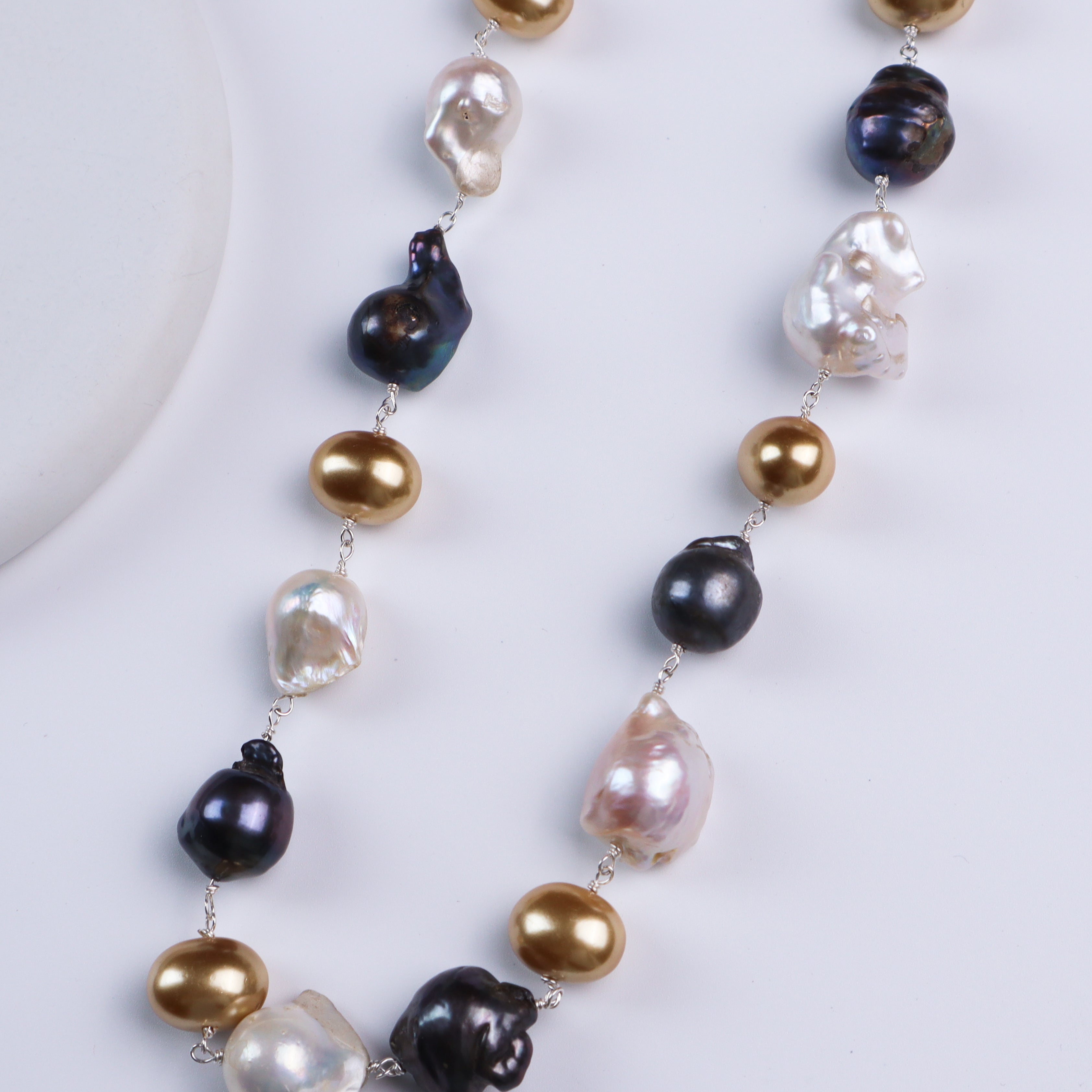 Baroque and Shell Pearls Silver Ganthan Necklace