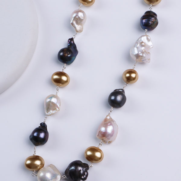 Baroque and Shell Pearls Silver Ganthan Necklace