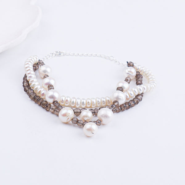 Smoky Quartz & Freshwater Pearl Bracelet