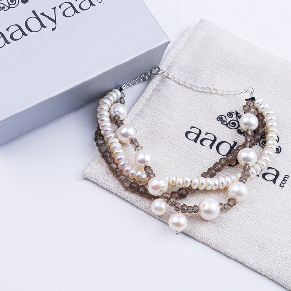Smoky Quartz & Freshwater Pearl Bracelet