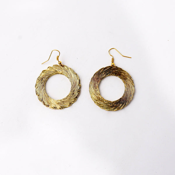 Detailed view of 22K gold-plated fashion earring highlighting intricate motifs, textured detailing, and premium 22K gold-plated finish