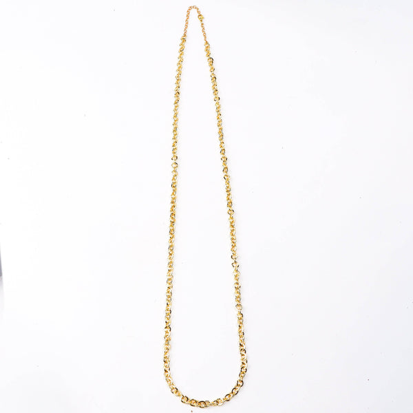 Detailed view of a 22K gold-plated fashion chain highlighting intricate link patterns, smooth texture, and a premium 22K gold-plated finish
