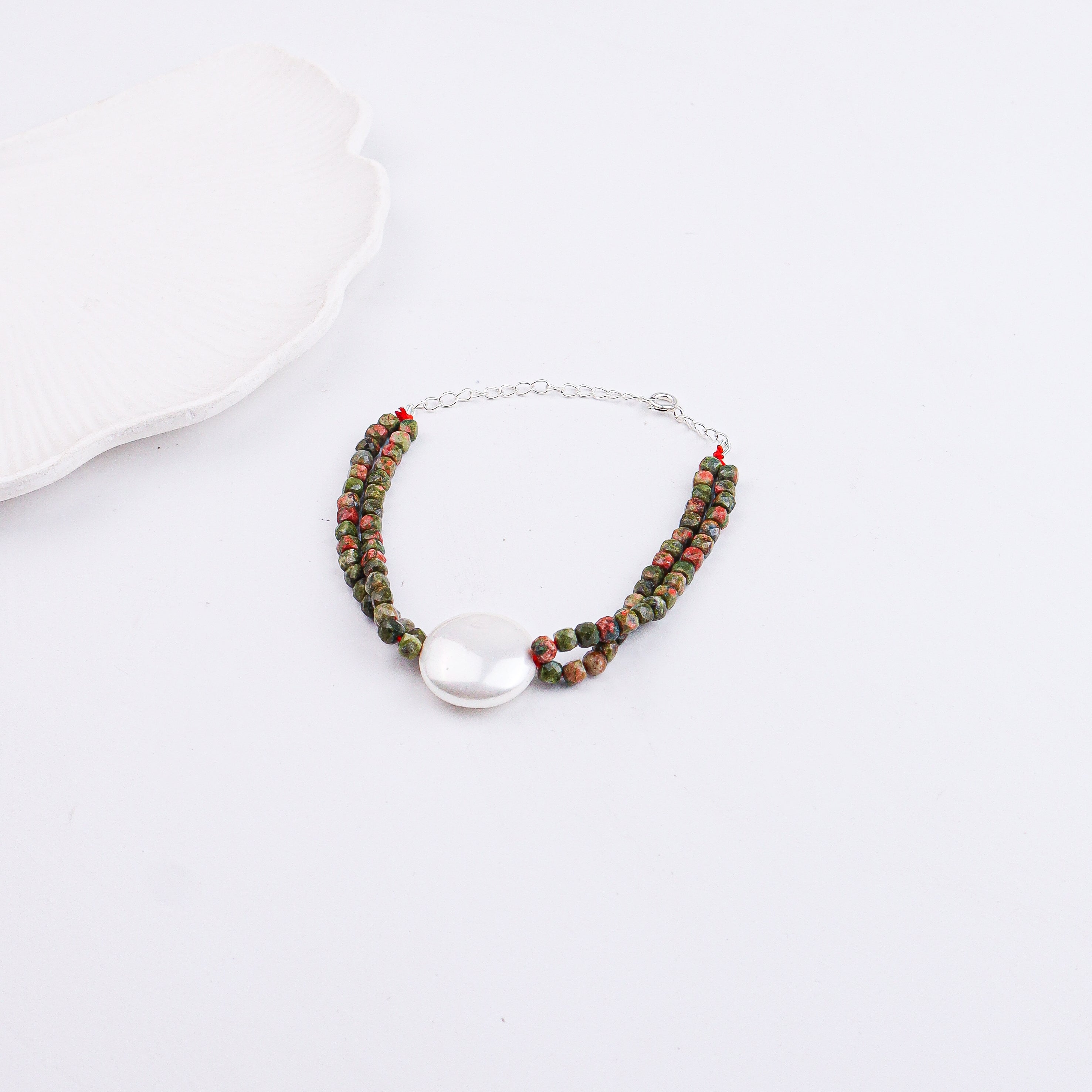 Unakite & Coin Pearl Bracelet