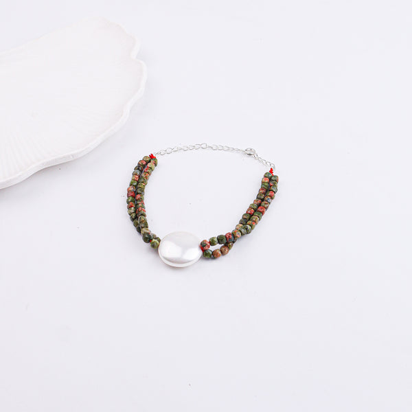 Unakite & Coin Pearl Bracelet