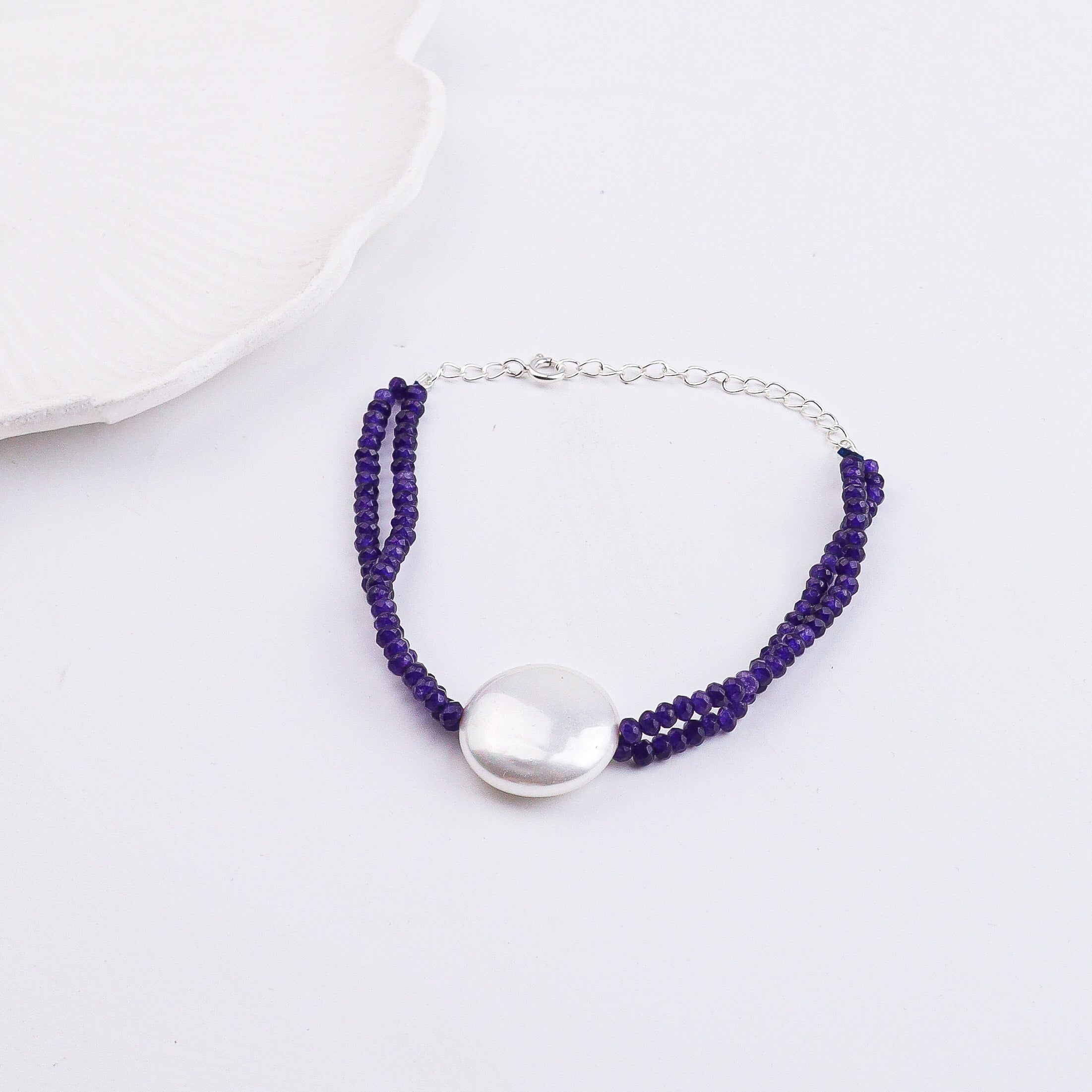 Purple Jade & Coin Pearl Bracelet